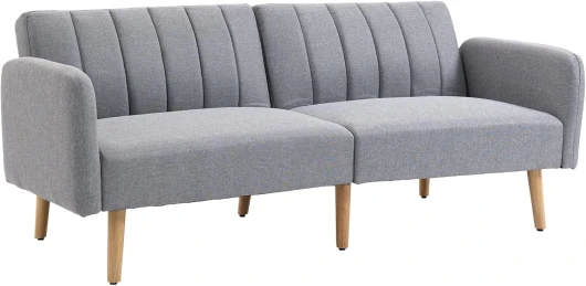 Canapé Convertible canapé-lit 2 Places Dossier inclinable 3 Positions dans Un Style scandinave Pieds en Bois Tissu Gris Effet Lin