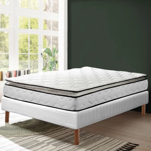 Pack Matelas César + Sommier Tapissier - Matelas avec Surmatelas Intégré - Mémoire de Forme et Mousse Haute Résilience - Sommier Confort Lattes Larges (180x200 cm) 180 x 200 cm