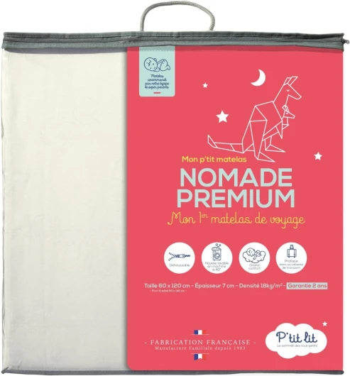 P'tit Lit - Matelas de Voyage Bébé Premium - Pliant - 60x120 cm - Epaisseur 7 cm : Moelleux et confortable - Pliable : Idéal pour couchage d'appoint - Déhoussable - Oeko Tex® - Fabrication Française