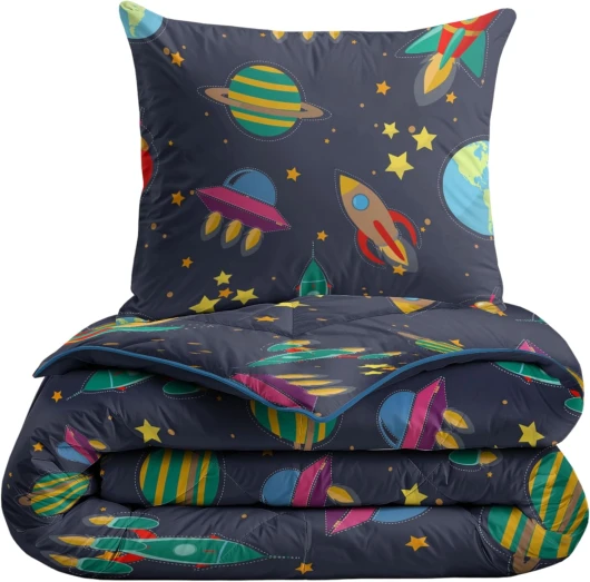 Zelesta Kiddybed 140x200 Literie pour Enfants 4 Saisons - Housse de Couette et Couette d'hiver et d'été - Couette Lavable sans Housse - Couette pour Enfants avec Motifs (Space Dream)