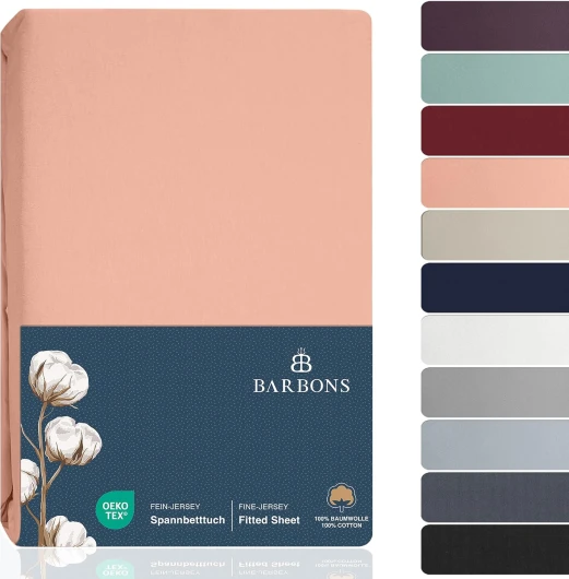 Barbons Drap Housse - 160 x 200 cm, 100% Coton, Certifié Oeko-TEX, Drap-Housse en Jersey, Bonnet jusqu'à 25 cm - (Rose - 160x200) Drap Housse 160x200 cm Rose