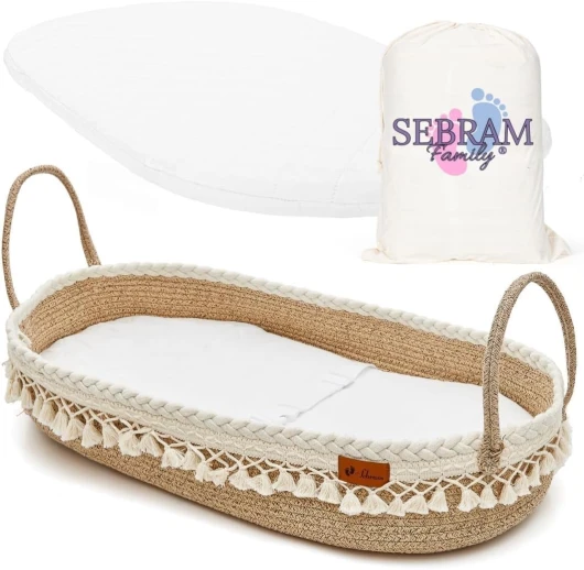 Panier à Langer Bébé - Matelas à langer portable et pliable,panier de change bebe,panier osier table a langer bebe,panier a langer bebe rotin,matelas a langer bebe pour commode (BEIGE)