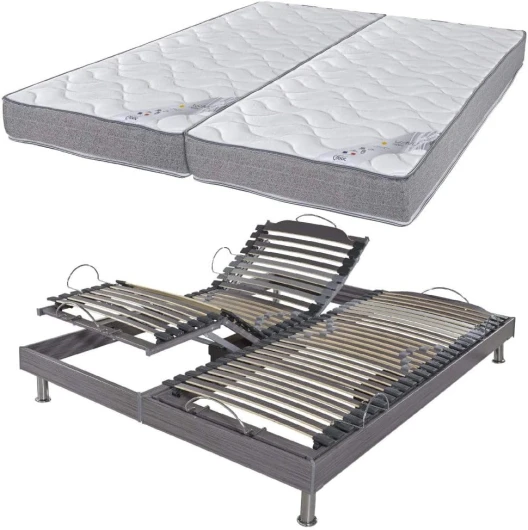 Lit électrique S62+Matelas Wave 2x70x190 - Mousse - Soutien Medium - Made in France