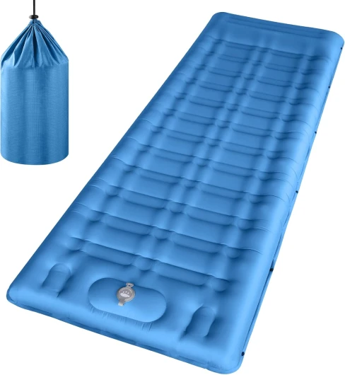 Linenix Matelas Autogonflant,Matelas Camping,Matelas Gonflable 1 Place,12cm D'épaisseur,Matelas Trekking,Matelas Randonnée Ultra Léger,Portable avec Oreiller Int égré et Pompe à Pied,Camping (Bleu)