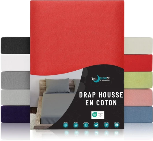 Drap Housse 80x190/200-100% Jersey Coton Certifié Oeko Tex - Rouge - Drap Housse 80x190/200 Coton 80 x 190/200 cm Rouge