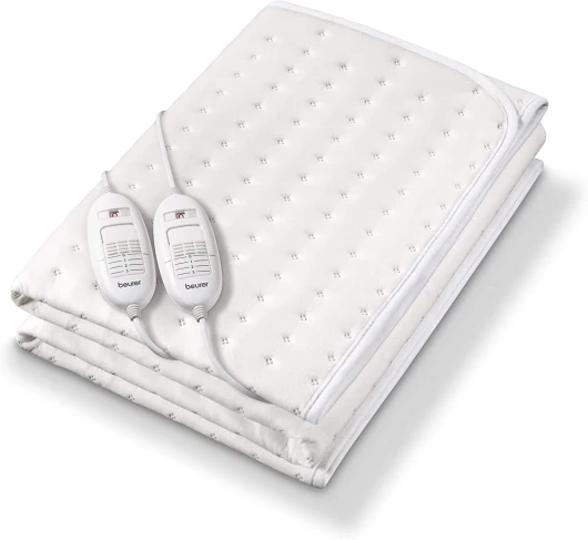 TS 26 Chauffe-matelas double XXL pour 2 personnes, 150 x 140 cm, 2 zones avec 3 niveaux de température, système de sécurité, lavable en machine 150x140 cm Blanc