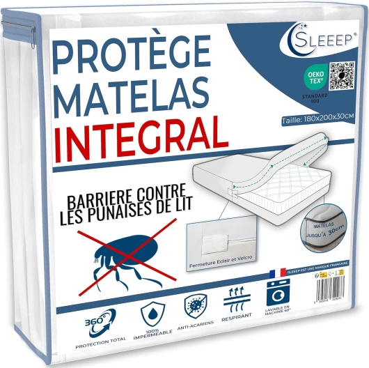 Housse Matelas 180x200 Anti Punaise de lit avec Fermeture Éclair Protege Matelas Imperméable Integral OekoTex - Qualité Hôtellerie 180x200x30