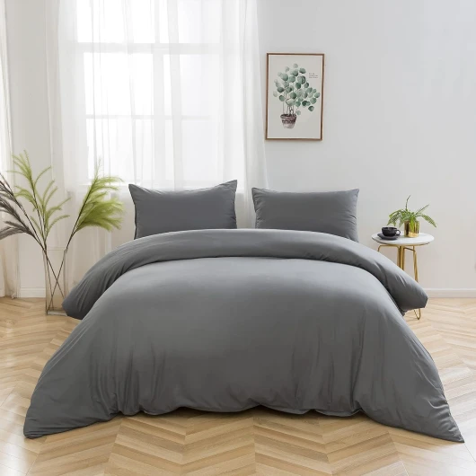 4 Pièces Sets de Housse de Couette 220x240cm Double Fermeture Éclair Gris Drap Housse 160x200cm + 2 Taies d'oreiller 65x65cm Parure de Lit Adulte 2 Personnes en Microfibre Brossé 220x240 cm + Drap-housse 160x200 cm Gris Foncé 100gms