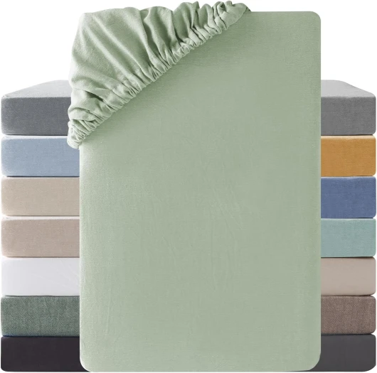 Drap Housse 140x200 Coton,Poches élastiques de 30 cm,100% Coton Lavé Texture Similaire à Celle du Lin Stone Washed Confortable Respirant Drap-Housse,Vert Limonaire Vert Limonaire 140x200x30cm