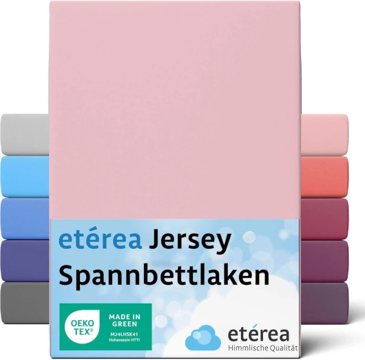 ETÉREA Drap Housse Jersey 140x200cm - 160x200 [100% Coton] qualité de Marque 140x200cm - 160x200 - Bonnet de 25cm - Bed Sheets Cover - Drap-Housse en Coton élastique - Certifié OEKOTEX - Rose Pâle 140x200 - 160x200 cm Rose Pâle