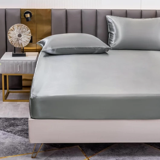 Drap Housse Satin 160x200 cm 2 Personnes avec Grand Bonnet de 30 cm pour Matelas Épais - Drap-Housse Douce en Satin de Soie Polyester Couleur Unie, Gris Foncé 160 x 200 x 30 cm Gris Foncé