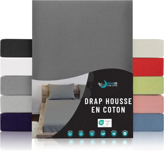 Drap Housse 70x190/200-100% Jersey Coton Certifié Oeko Tex - Anthracite - Linge de Lit 70 x 190/200 cm Gris Anthracite