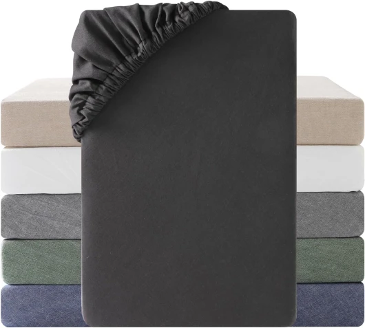 Drap Housse 140x200 cm,100% Coton Lavé,avec Poches élastiques de 30 cm Confortable Respirant avec Un Toucher Lin, Certifié Oeko-Tex,Anthracite Anthracite Noir 140x200x30cm