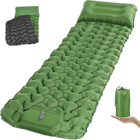 Matelas Gonflable 1 Place, Tente Gonflable, Lit de Camp, Matelas Autogonflant 1 Personne Pliable pour Bivouac Camp Couchage Plage Voiture Randonnée Trekking Backpacking Militaire (Vert)