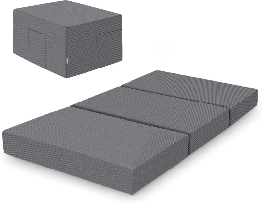 Matelas Pliant en Mousse à mémoire de Forme avec Housse, Moelleux, 120 x 195 x 10 cm, Gris 120 x 195 x 10 cm Matelas avec housse