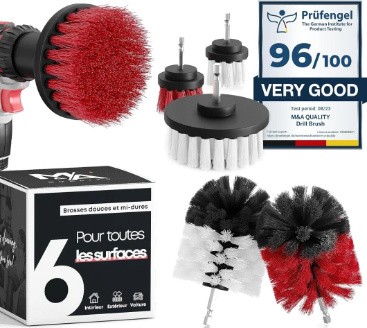 Brosse Nettoyage perceuse sans Fil [Poils Souples et durs] - Nettoie Vite Voiture, Tissus, Jantes, Salle de Bain - Brosse perceuse Nettoyage Voiture - Kit Brosse Nettoyage Voiture - Drill Brush