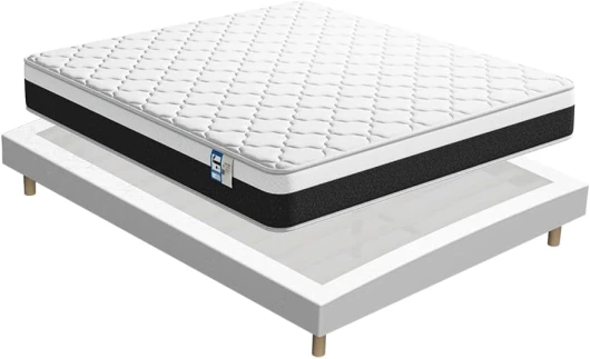 Ensemble Composè, Mémoire Matelas en Mousse 160x200x18 cm+Sommier tapissier volige,4 Pieds Inclus,Ensemble Matelas et sommier, (Épaisseur 18, 160x200cm Matelas+Sommier Tapissier（Style 2）) Épaisseur 18 160x200cm matelas+Sommier Tapissier（Style 2）