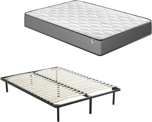 Ensemble Composè:Matelas a Memoire de Forme en Mousse et Ressorts 140x190x20 cm Épaisseur Matelas+Sommier à Lattes sur Pieds-7 Pieds Inclus ENSEMBLE 140x190