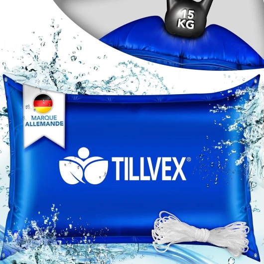 Tillvex® Coussin de piscine pour l'hiver XXL 200 x 240 cm - Coussin d'air avec kit de réparation - Coussin d'hiver avec valve de sécurité - Double couture 200x240cm bleu