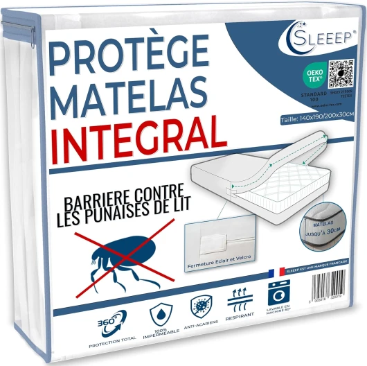 Housse de Matelas 140x200 Anti Punaise de lit avec Fermeture Éclair Protege Matelas Imperméable Integral OekoTex - Qualité Hôtellerie 140x200x30